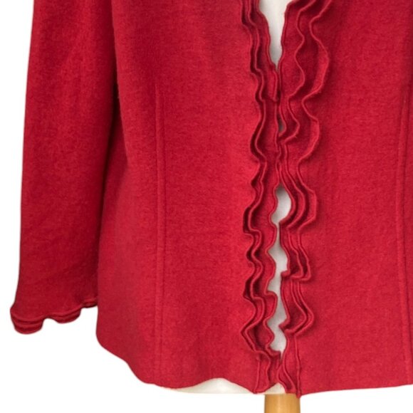 Geiger Austrian Boiled Wool Jacket Cherry Red Ruffles Party Holiday Sz XXL - Picture 4 of 8